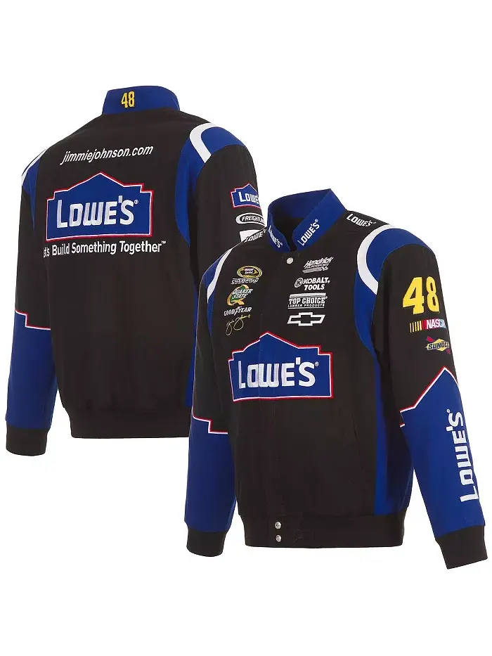 Мужская черная куртка-униформа Jimmie Johnson Lowe's с полной застежкой на кнопки, материал - твил