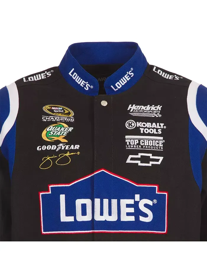 Мужская черная куртка-униформа Jimmie Johnson Lowe's с полной застежкой на кнопки, материал - твил — изображение 2 из 4