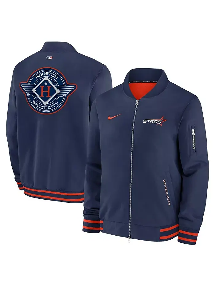 Мужская синяя бомбер с полной застежкой-молнией Houston Astros 2025 City Connect из коллекции