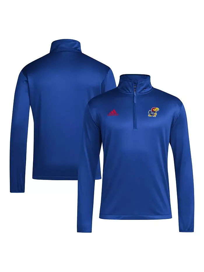 Толстовка Men's Royal Kansas Jayhawks 2024 Coaches Sideline Quarter-Zip Top adidas