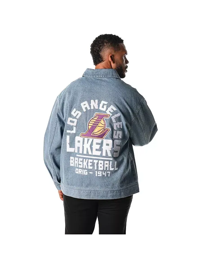 Мужская и женская джинсовая куртка с молнией Los Angeles Lakers Coaches синего цвета The Wild — изображение 2 из 4