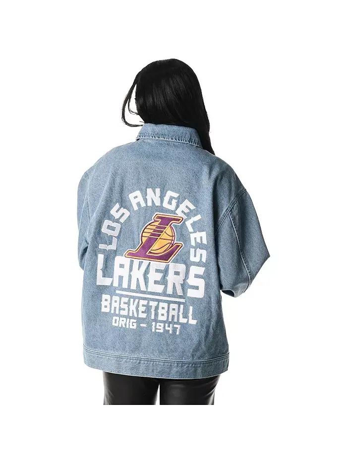 Мужская и женская джинсовая куртка с молнией Los Angeles Lakers Coaches синего цвета The Wild — изображение 4 из 4