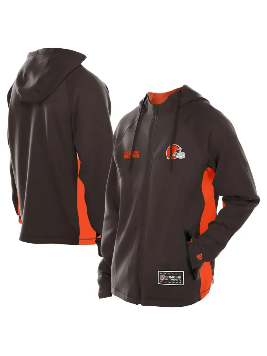 New Era Мужская коричневая толстовка на молнии Cleveland Browns Combine Authentic Raglan Scuba