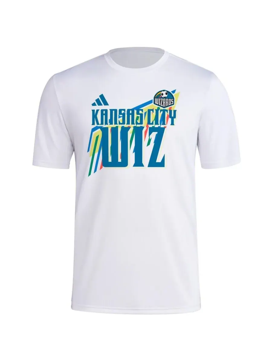 Adidas Мужская белая футболка Sporting Kansas City 2024 с креплением для крючка, предматчевая — изображение 3 из 3, белый