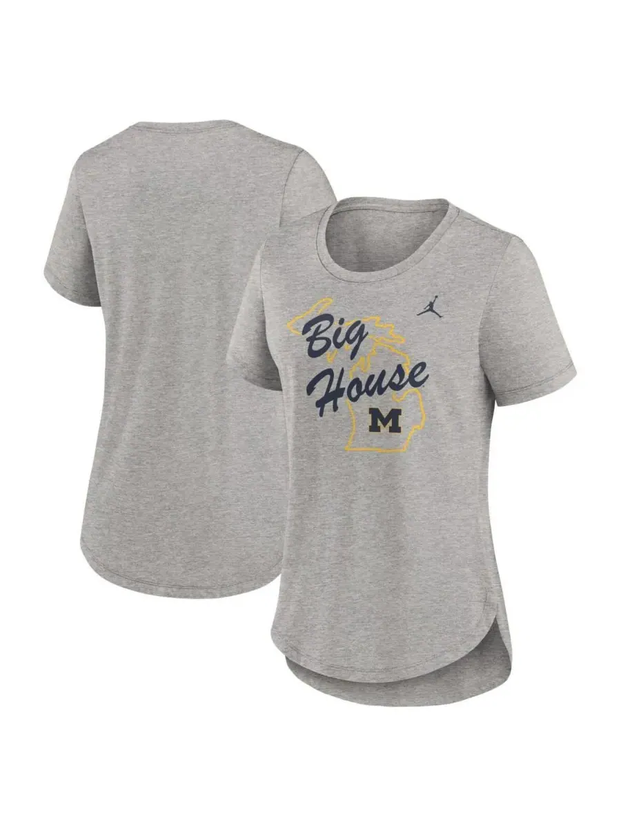 Jordan Женская футболка Heather Gray Michigan Wolverines Local Campus Location Mantra Tri-Blend