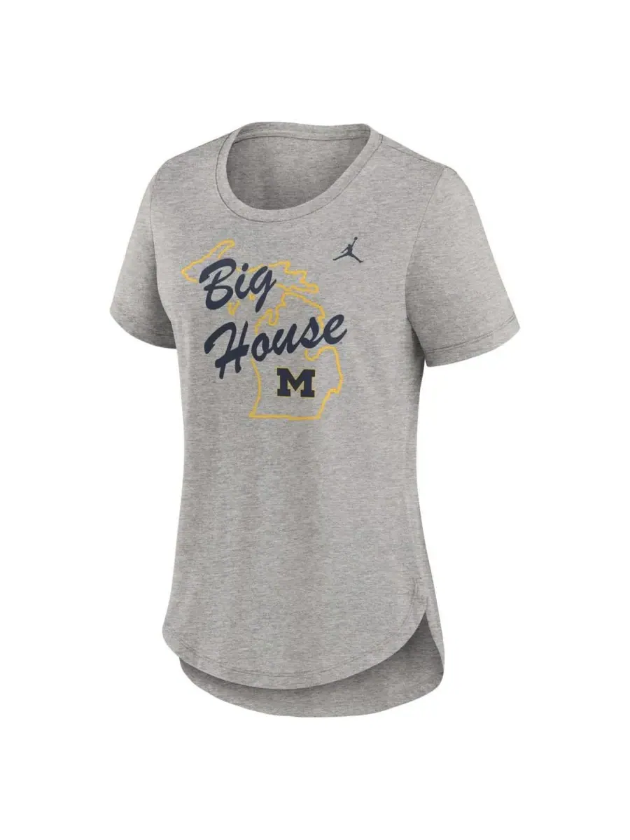 Jordan Женская футболка Heather Gray Michigan Wolverines Local Campus Location Mantra Tri-Blend — изображение 2 из 3, серый