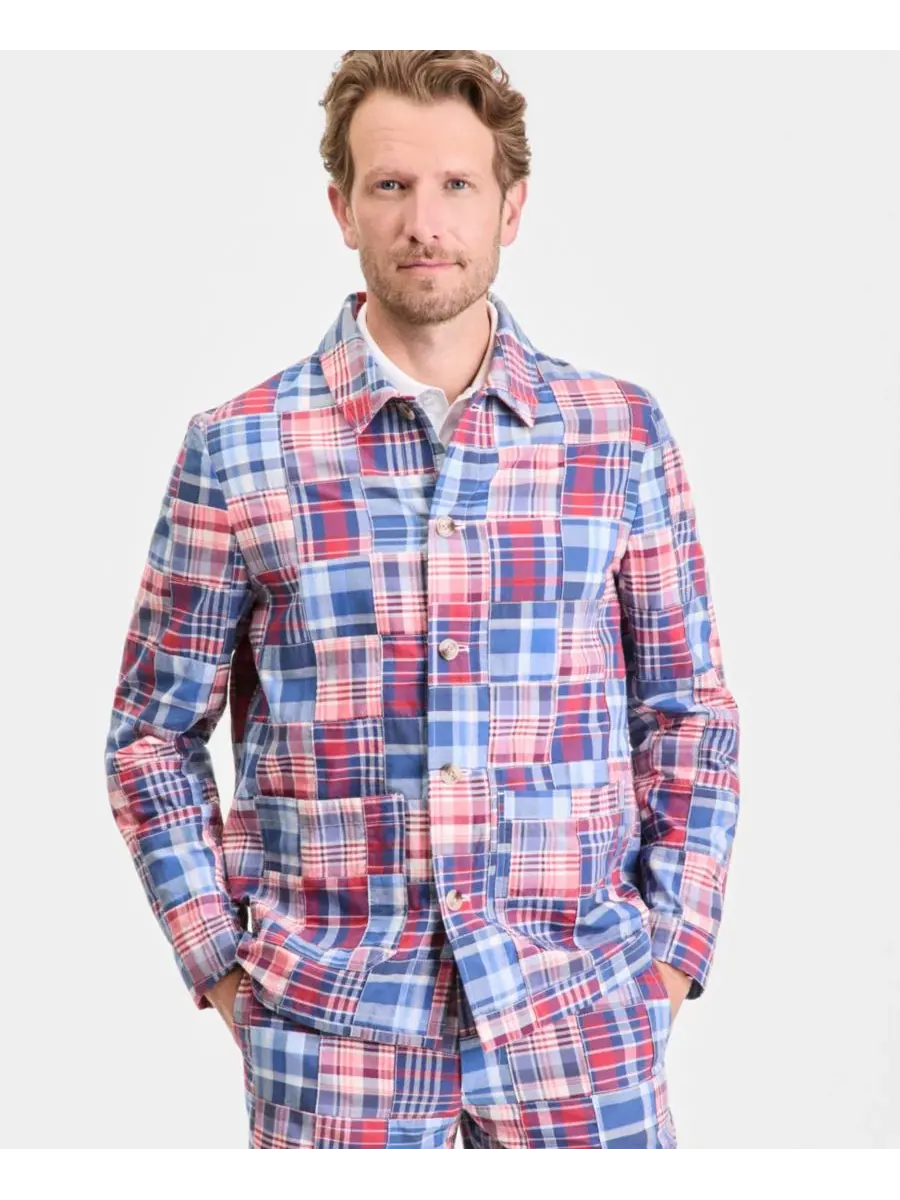 Мужская рубашка-пиджак в стиле «Мадрас» Club Room, Piece Block Plaid Yd - Pale Spring