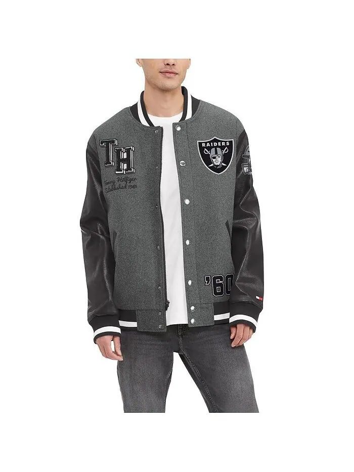 Мужская университетская куртка с молнией во всю длину (серая и черная) Las Vegas Raiders Gunner — изображение 1 из 3