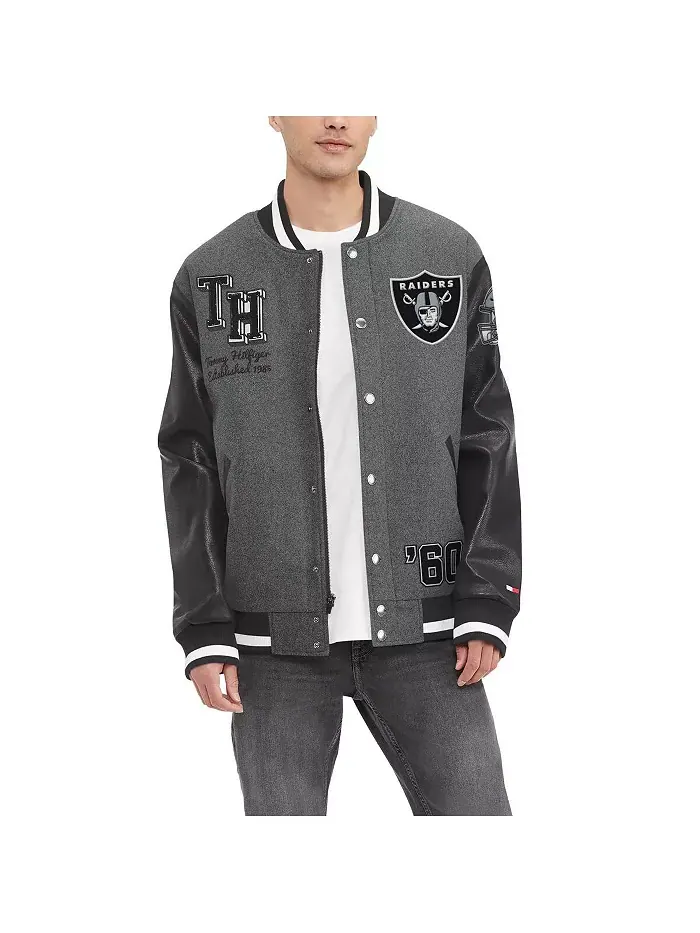 Мужская ворсованная серая и черная куртка-варенка с молнией Las Vegas Raiders Gunner Tommy Hilfiger