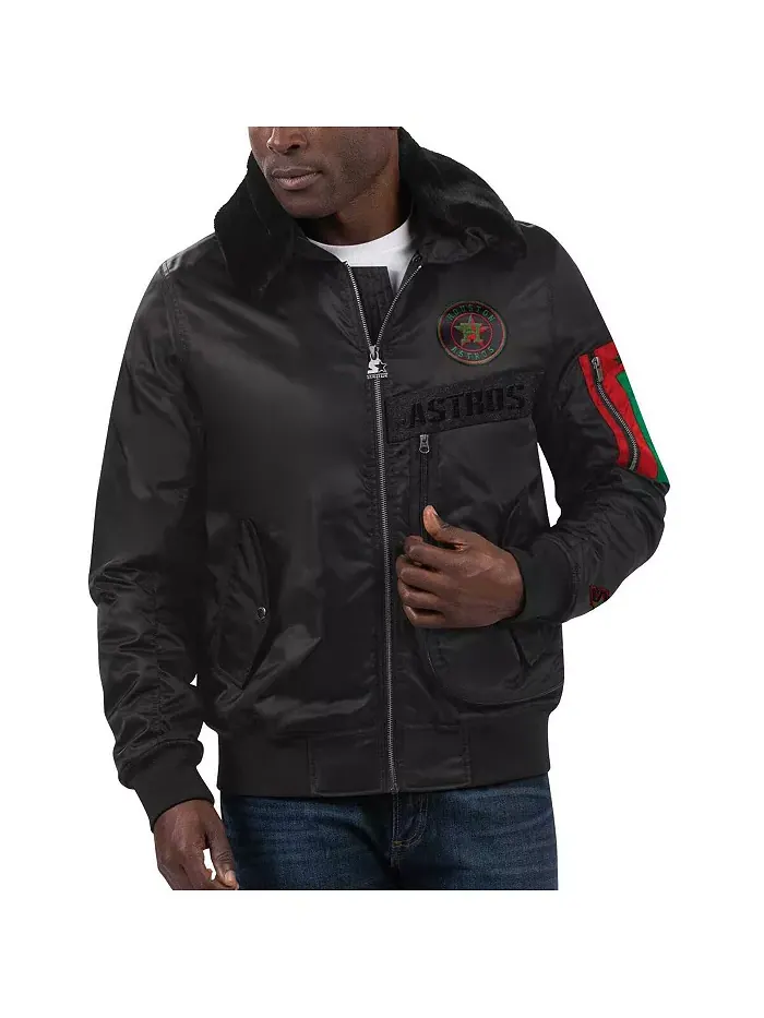 Мужская куртка x Ty Mopkins Black Houston Astros Black History Month на молнии, атласная Starter — изображение 4 из 4