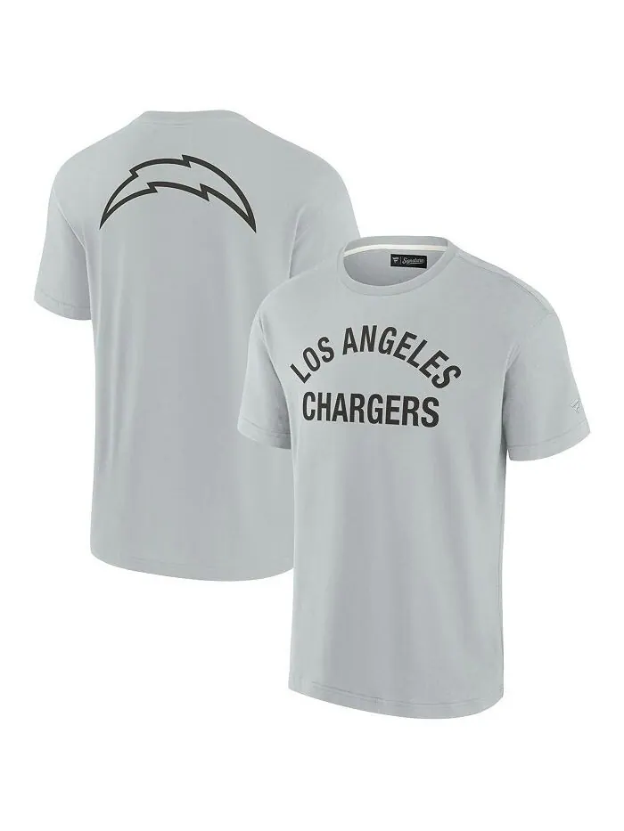 Мужская и женская серая супермягкая футболка Los Angeles Chargers с коротким рукавом Fanatics