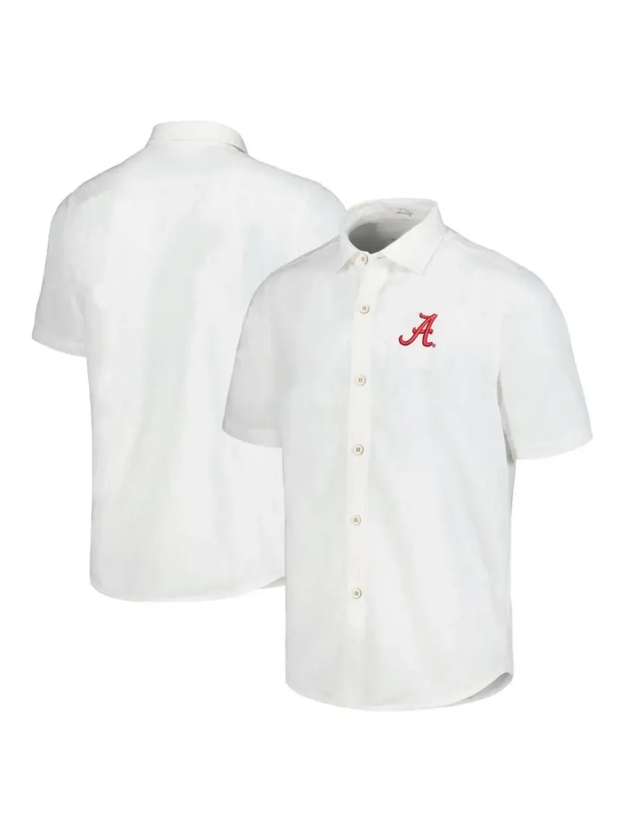 Tommy Bahama Мужская белая рубашка на пуговицах с символикой команды Alabama Crimson Tide из