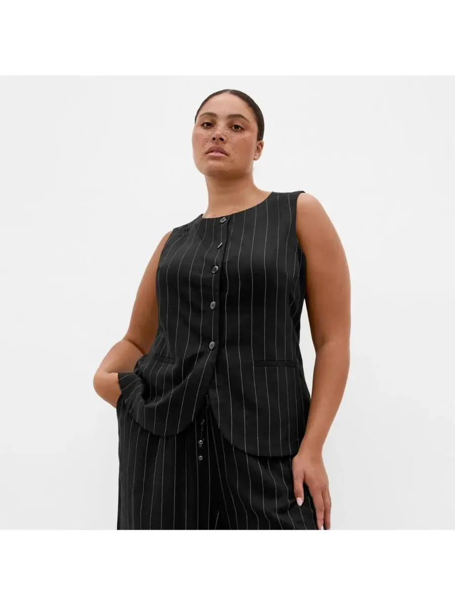 Женский жилет больших размеров в полоску "Келли" CITY CHIC, Blk Pinstripe