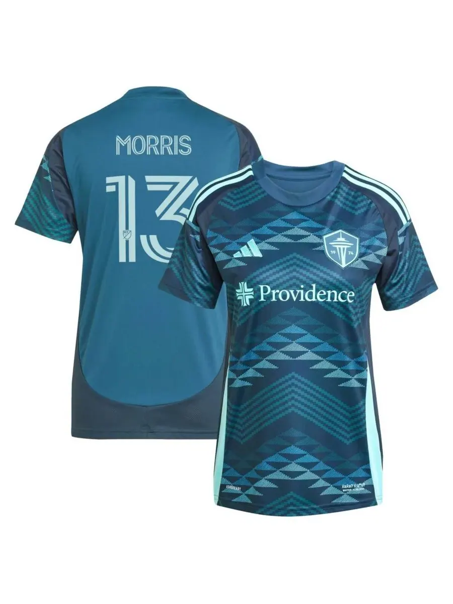 Adidas Женская синяя футболка Jordan Morris Seattle Sounders FC 2025 The Salish Sea Kit Replica