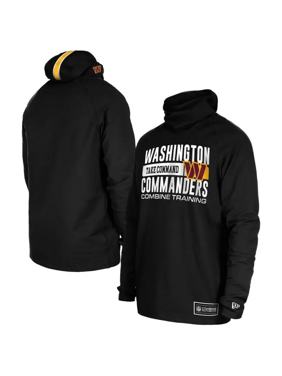 New Era Мужская черная балаклава-шлем Washington Commanders с полосатым принтом и капюшоном из