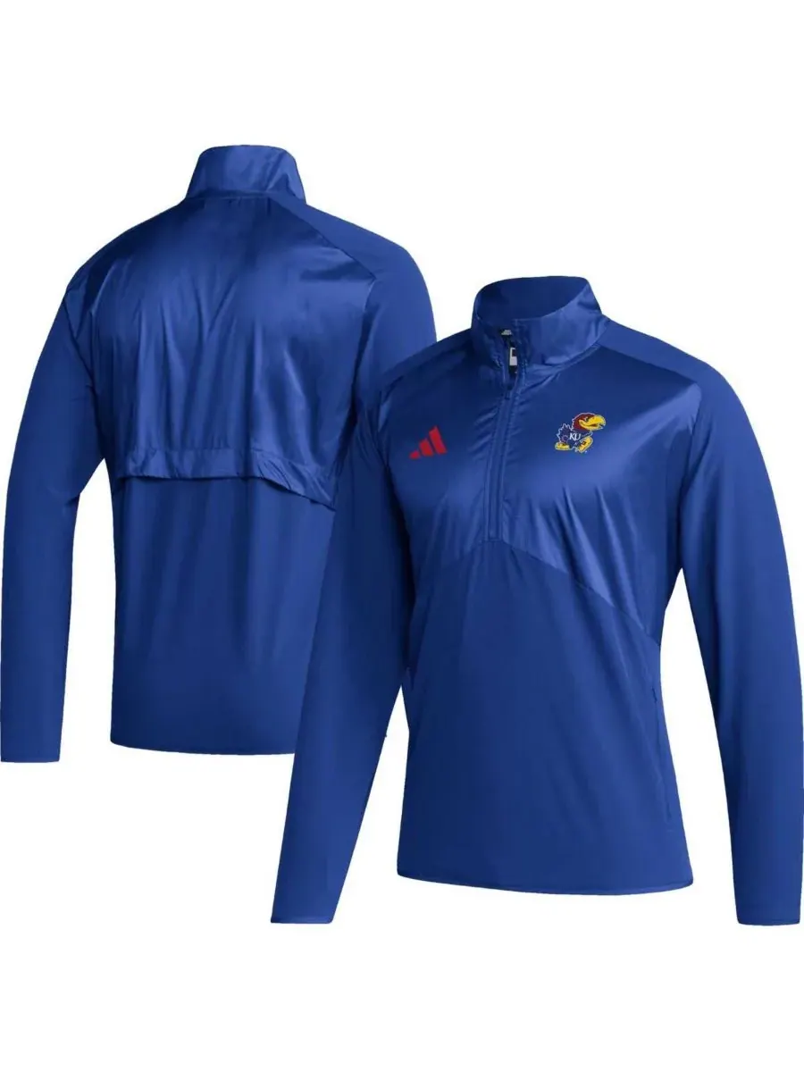 Мужская куртка Royal Kansas Jayhawks Sideline AEROREADY с рукавами реглан и застежкой-молнией до