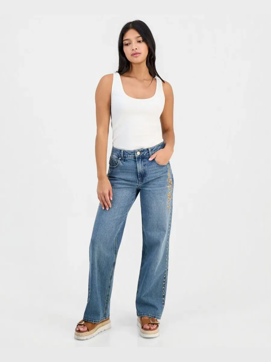 Джинсы прямого кроя с вышивкой Petite High-Rise Embroidered Straight-Leg Jeans And Now This, Conan