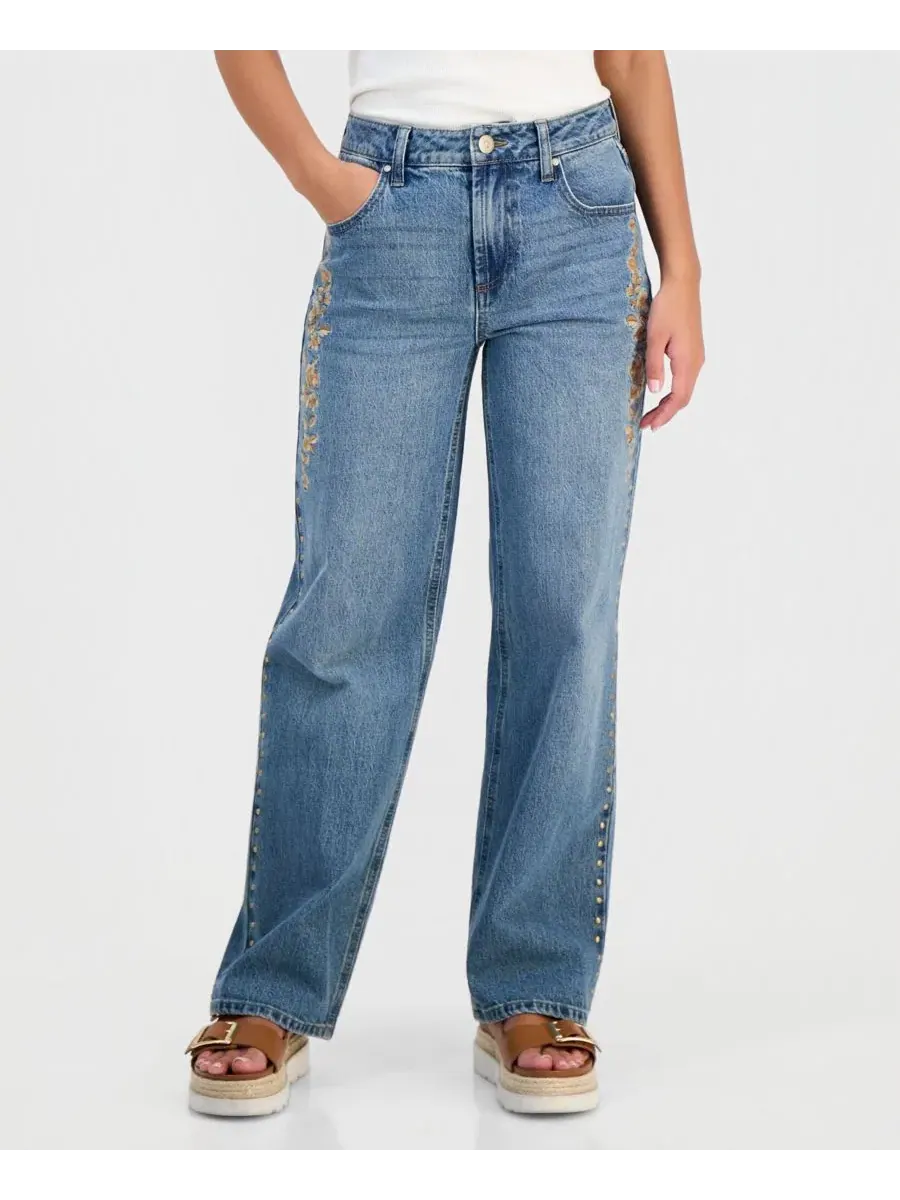 Джинсы прямого кроя с вышивкой Petite High-Rise Embroidered Straight-Leg Jeans And Now This, Conan — изображение 2 из 6