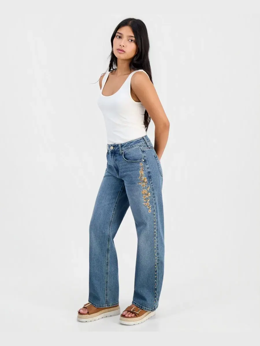 Джинсы прямого кроя с вышивкой Petite High-Rise Embroidered Straight-Leg Jeans And Now This, Conan — изображение 6 из 6