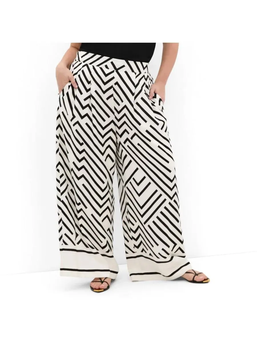 Штаны-кюлоты с линейным принтом Linear Border Print Wide Leg Pant CITY CHIC, Linear Bdr