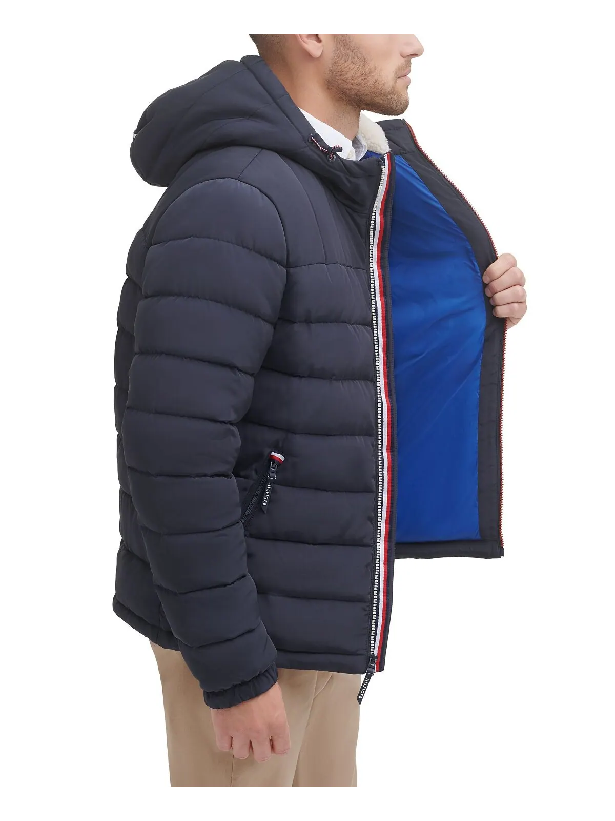 Мужская стеганая куртка-пуховик с капюшоном на подкладке из шерпы Tommy Hilfiger — изображение 3 из 6, синий