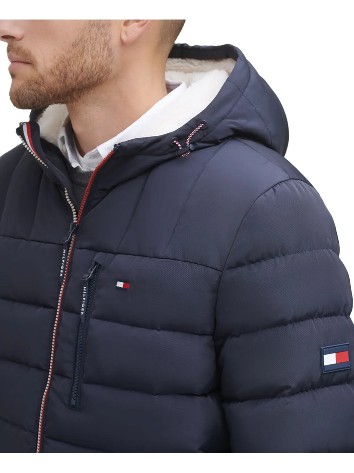 Мужская стеганая куртка-пуховик с капюшоном на подкладке из шерпы Tommy Hilfiger — изображение 5 из 6, синий