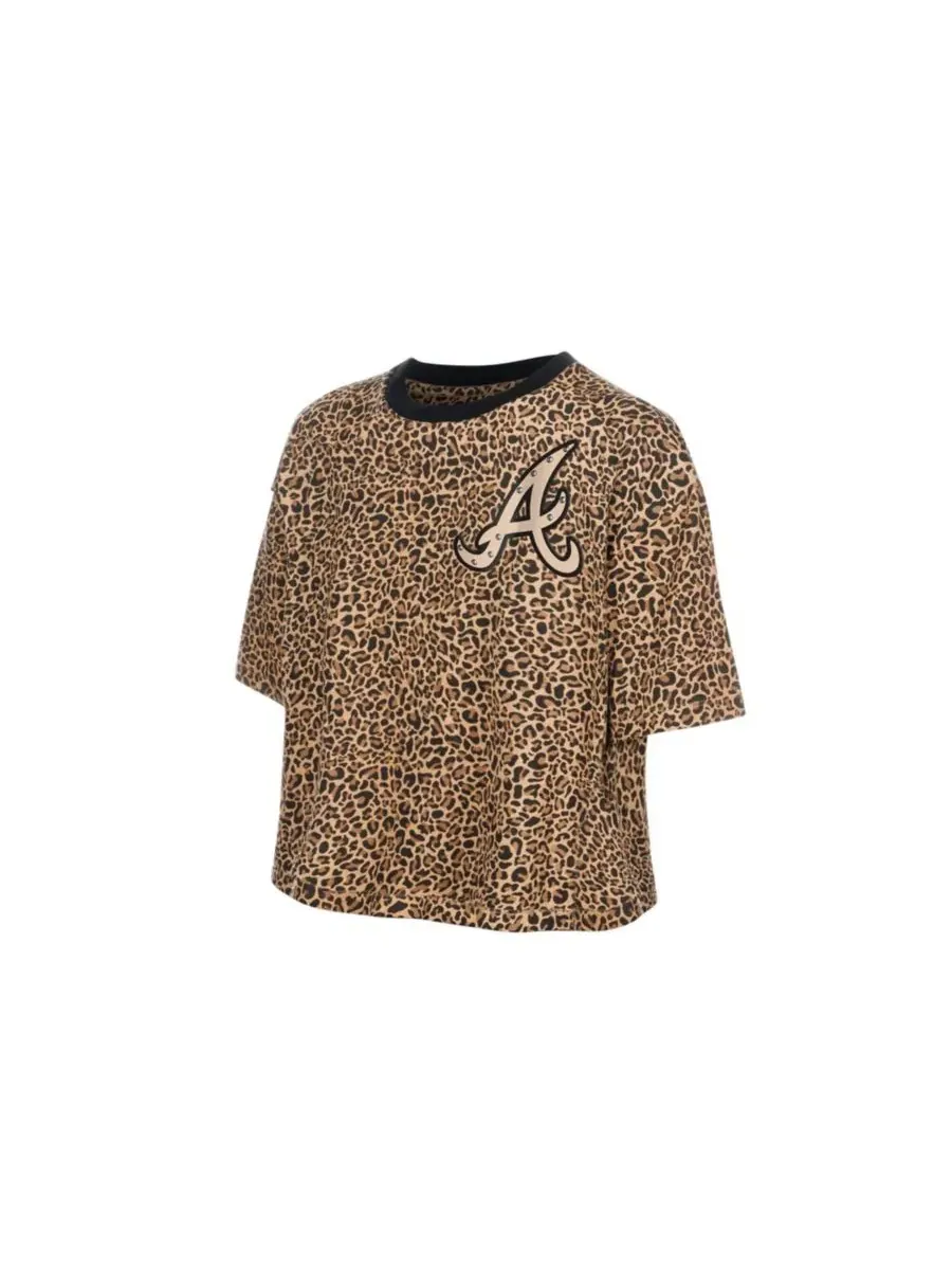 Футболка с принтом Leopard Boxy Cropped New Era — изображение 2 из 4, коричневый