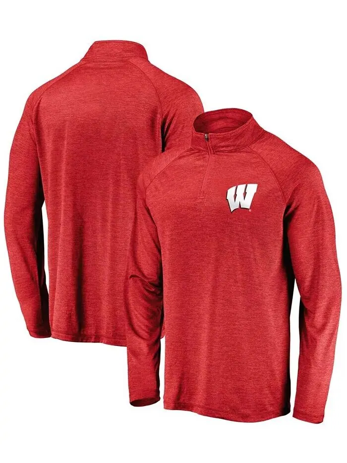 Мужская красная куртка Wisconsin Badgers с полосатым логотипом реглан и молнией четверть четверти