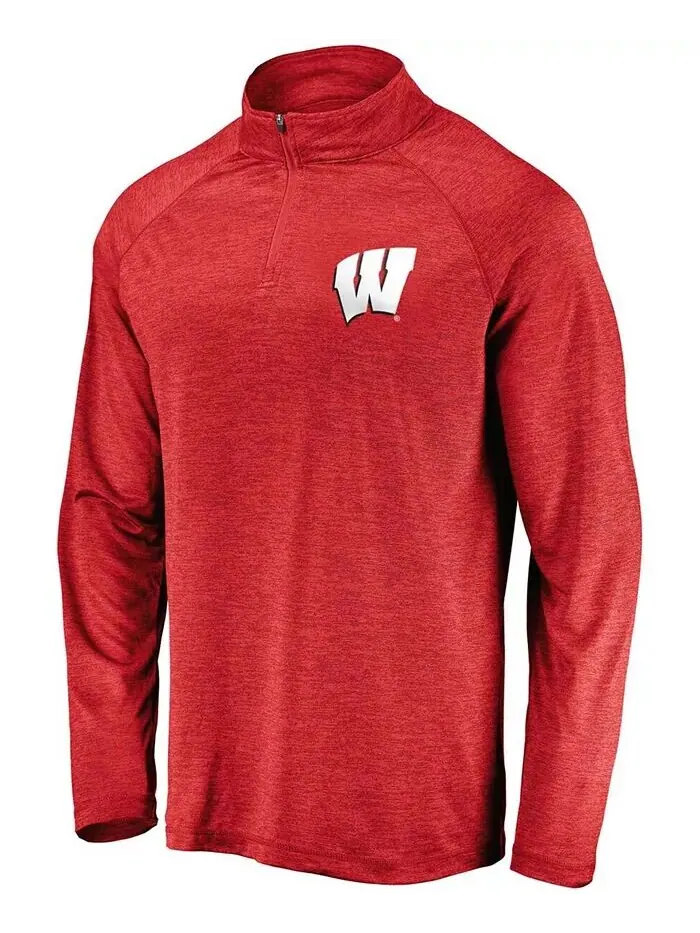 Мужская красная куртка Wisconsin Badgers с полосатым логотипом реглан и молнией четверть четверти — изображение 3 из 3
