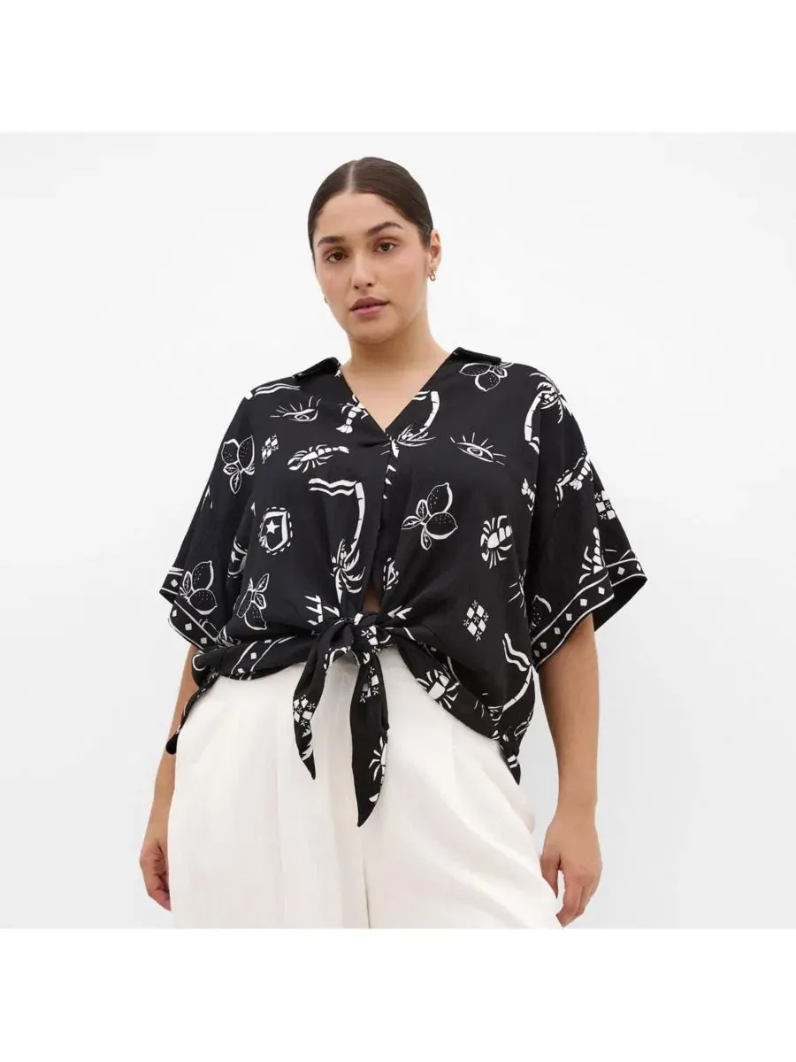 Рубашка-оверсайз с принтом Resort Border Print Shirt CITY CHIC, B&W Conversational