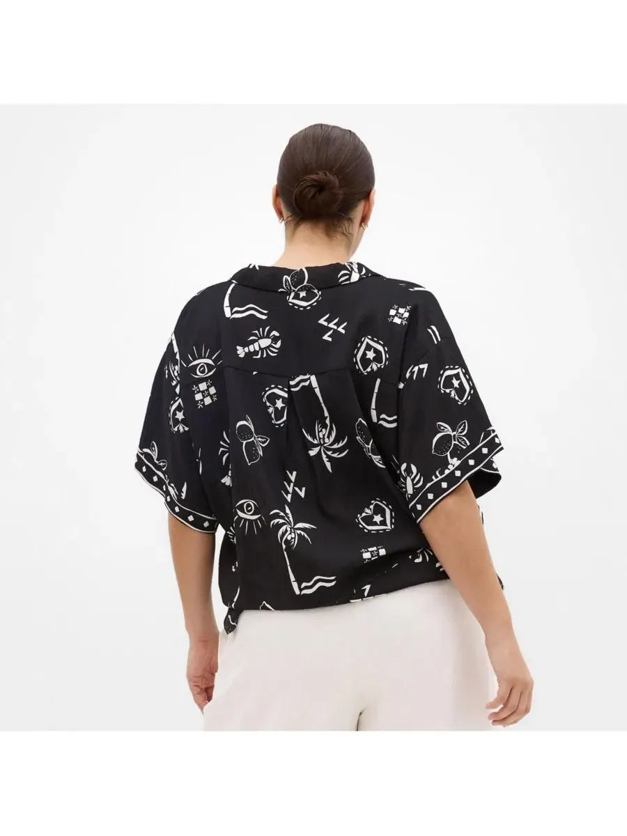 Рубашка-оверсайз с принтом Resort Border Print Shirt CITY CHIC, B&W Conversational — изображение 2 из 5