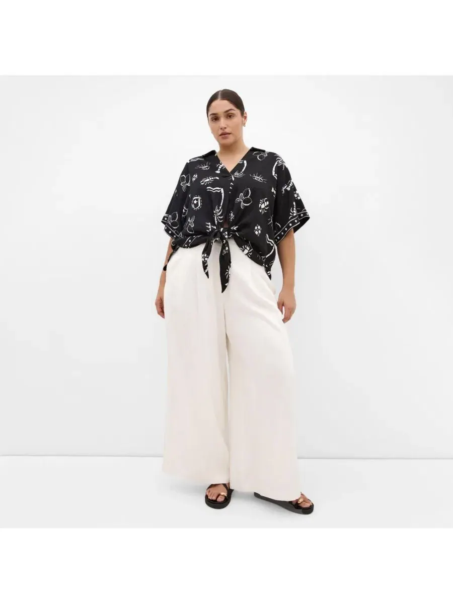 Рубашка-оверсайз с принтом Resort Border Print Shirt CITY CHIC, B&W Conversational — изображение 3 из 5