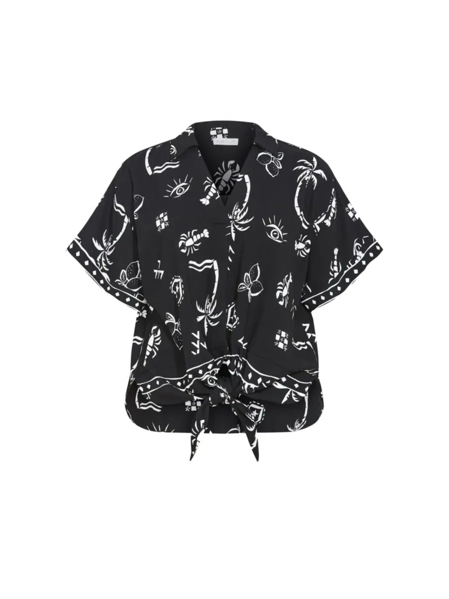 Рубашка-оверсайз с принтом Resort Border Print Shirt CITY CHIC, B&W Conversational — изображение 4 из 5