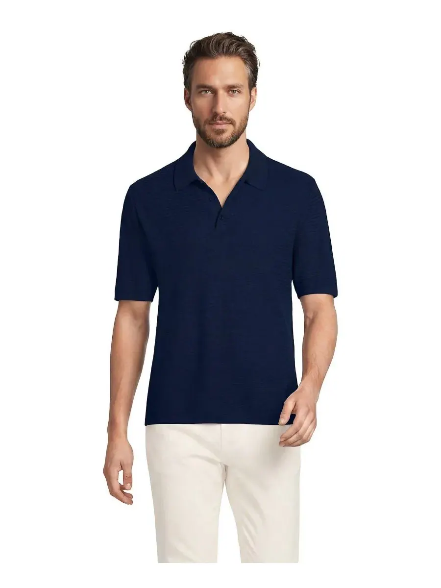 Свитер-поло с коротким рукавом Texture Stitch Lands' End