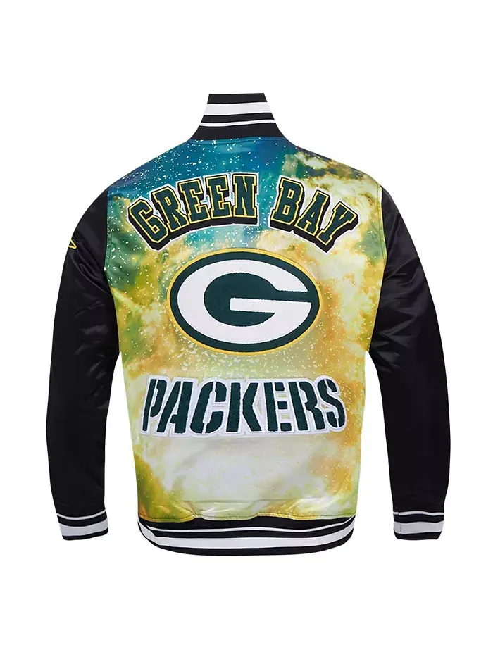 Мужская черная куртка Green Bay Packers с полной застежкой на молнии, сатиновая, с сублимационной — изображение 5 из 5