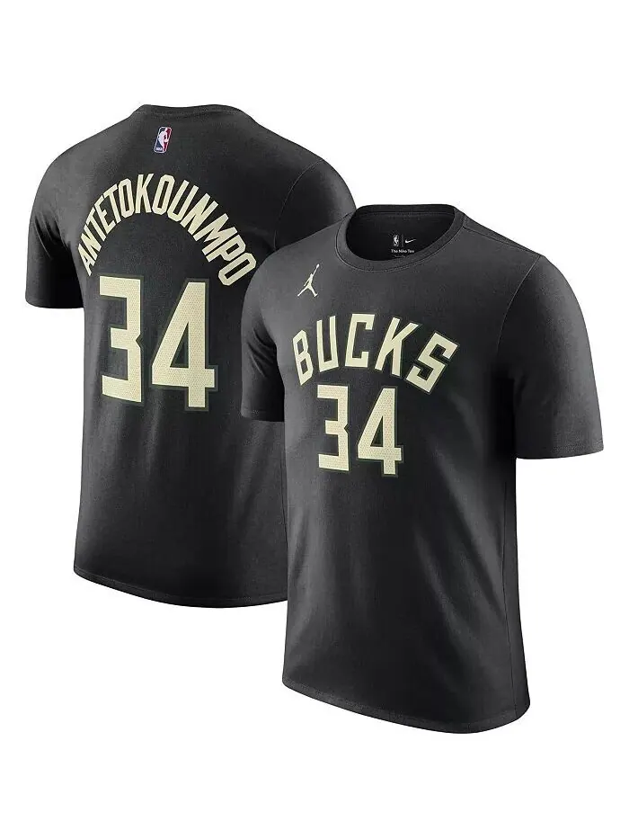 Мужская черная футболка с именем и номером Янниса Адетокунбо Milwaukee Bucks 2022/23 Statement