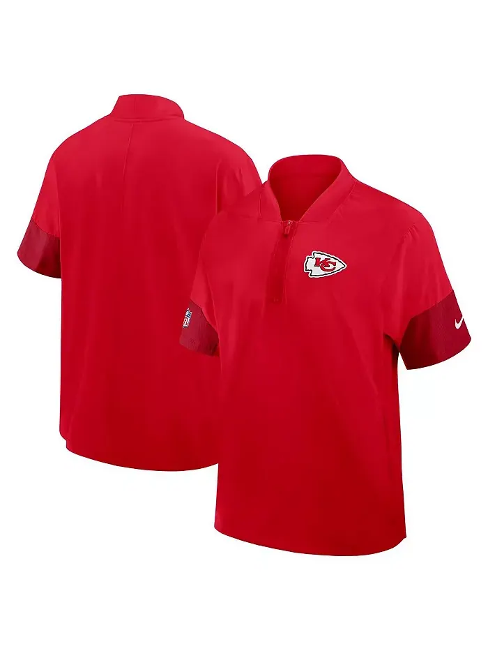 Мужская красная тренерская куртка Kansas City Chiefs с коротким рукавом и четверть-молнией для игры