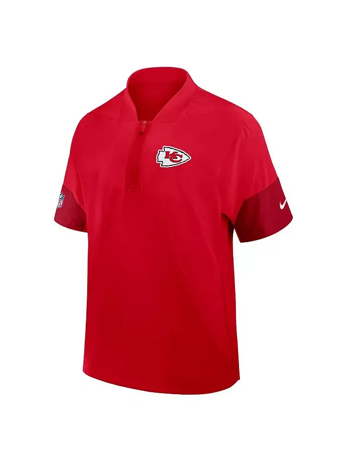 Мужская красная тренерская куртка Kansas City Chiefs с коротким рукавом и четверть-молнией для игры — изображение 2 из 3