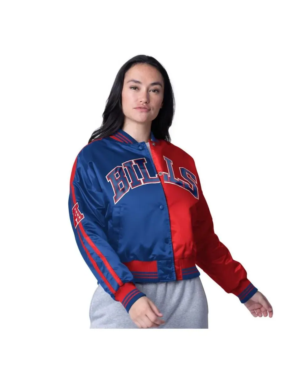 Starter Женская укороченная атласная куртка Buffalo Bills Zone Blitz с застежкой на кнопках