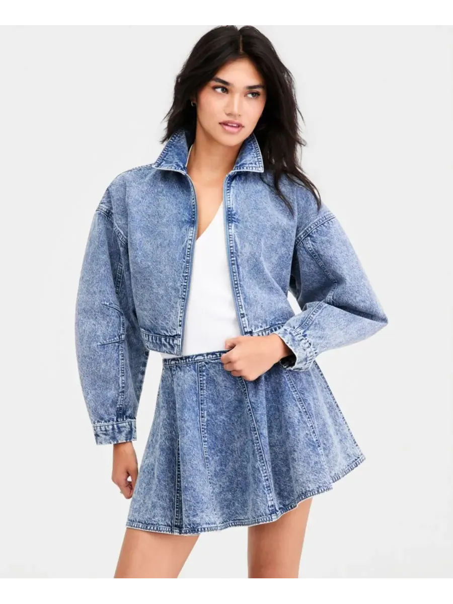 Женская укороченная джинсовая куртка Bar III, Acid Wash