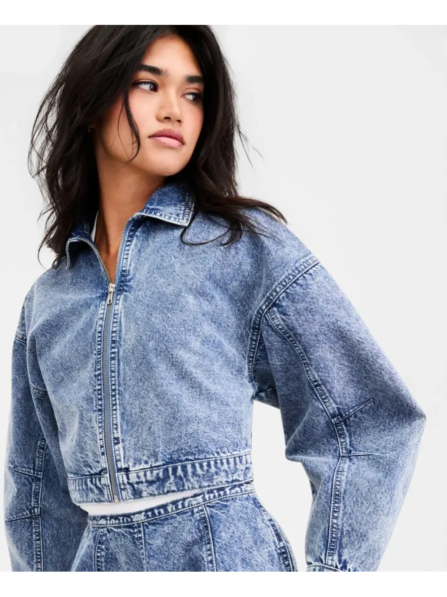 Женская укороченная джинсовая куртка Bar III, Acid Wash — изображение 3 из 4