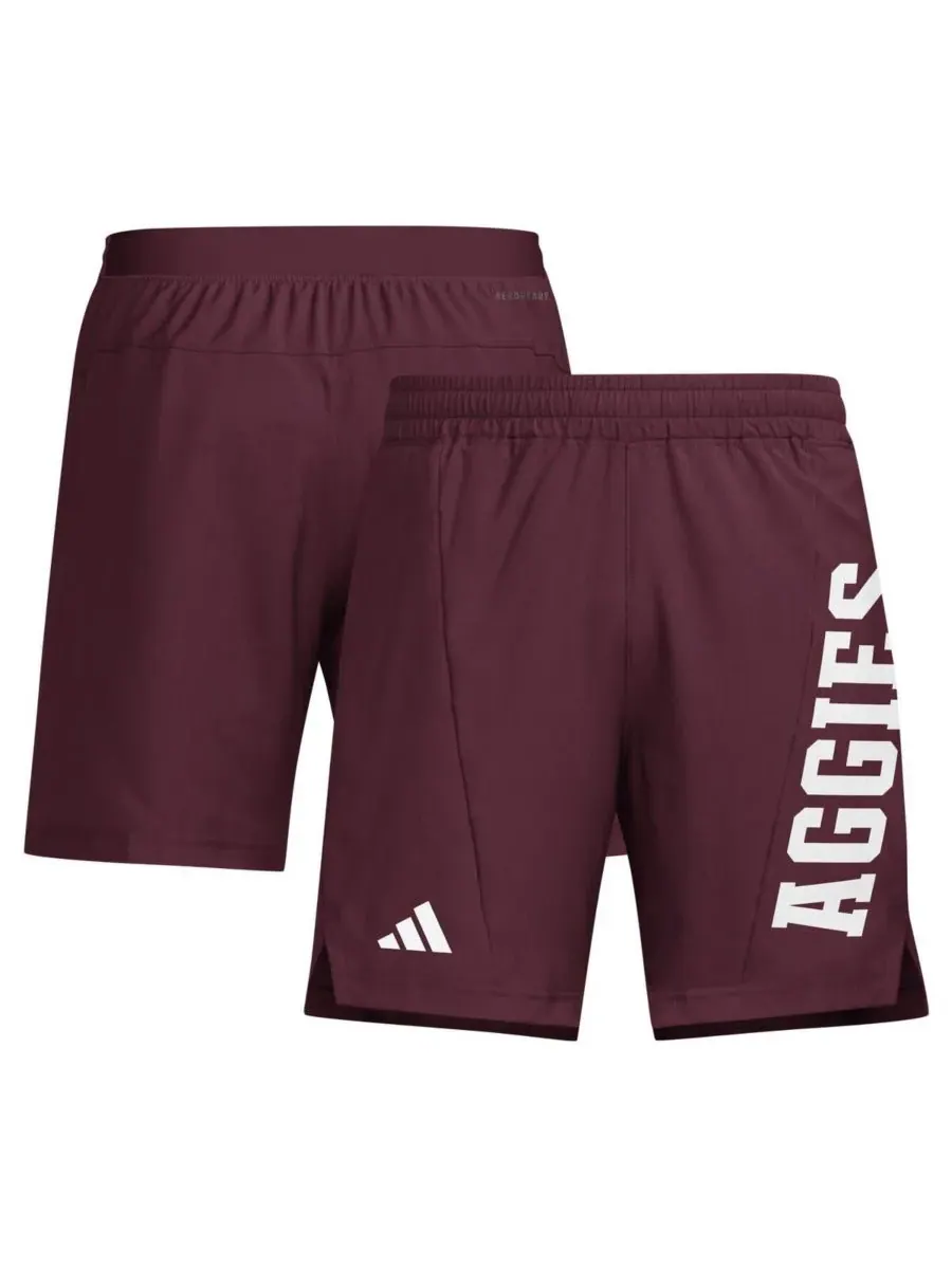Adidas Мужские бордовые тренировочные шорты AEROREADY с символикой команды Texas AM Aggies