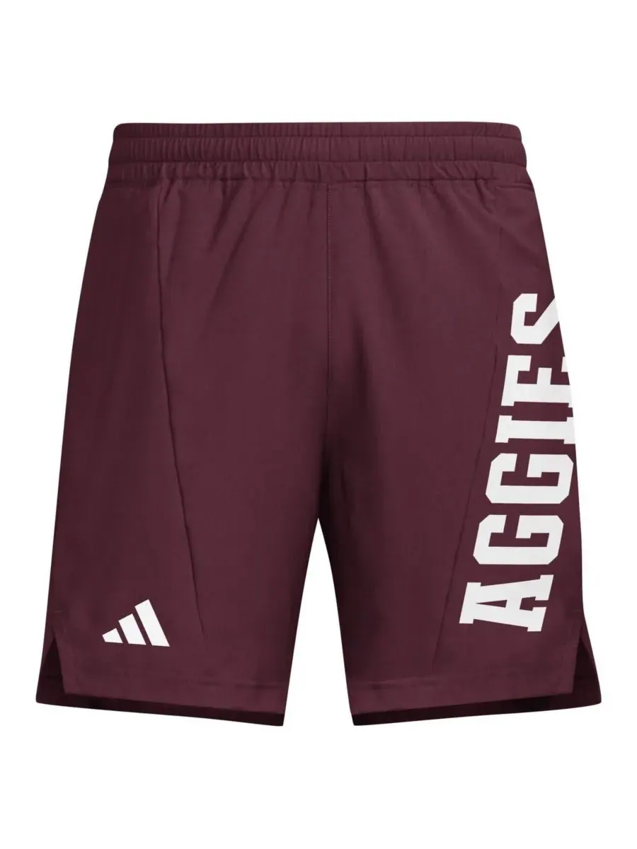 Adidas Мужские бордовые тренировочные шорты AEROREADY с символикой команды Texas AM Aggies — изображение 2 из 3, коричневый