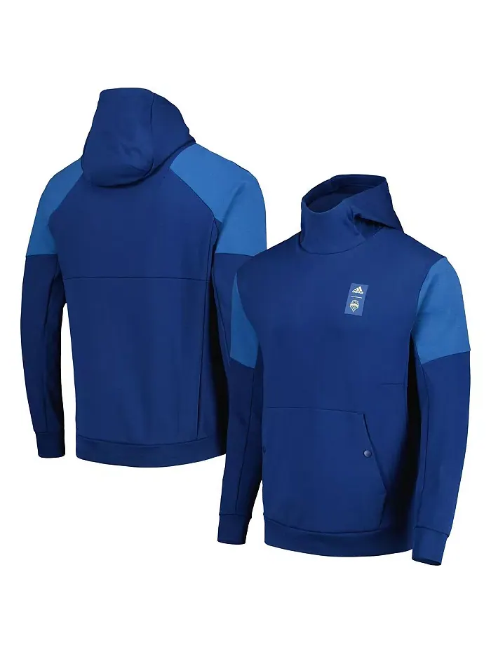 Мужская синяя толстовка с капюшоном Seattle Sounders FC 2023 Player Travel Pullover Hoodie adidas