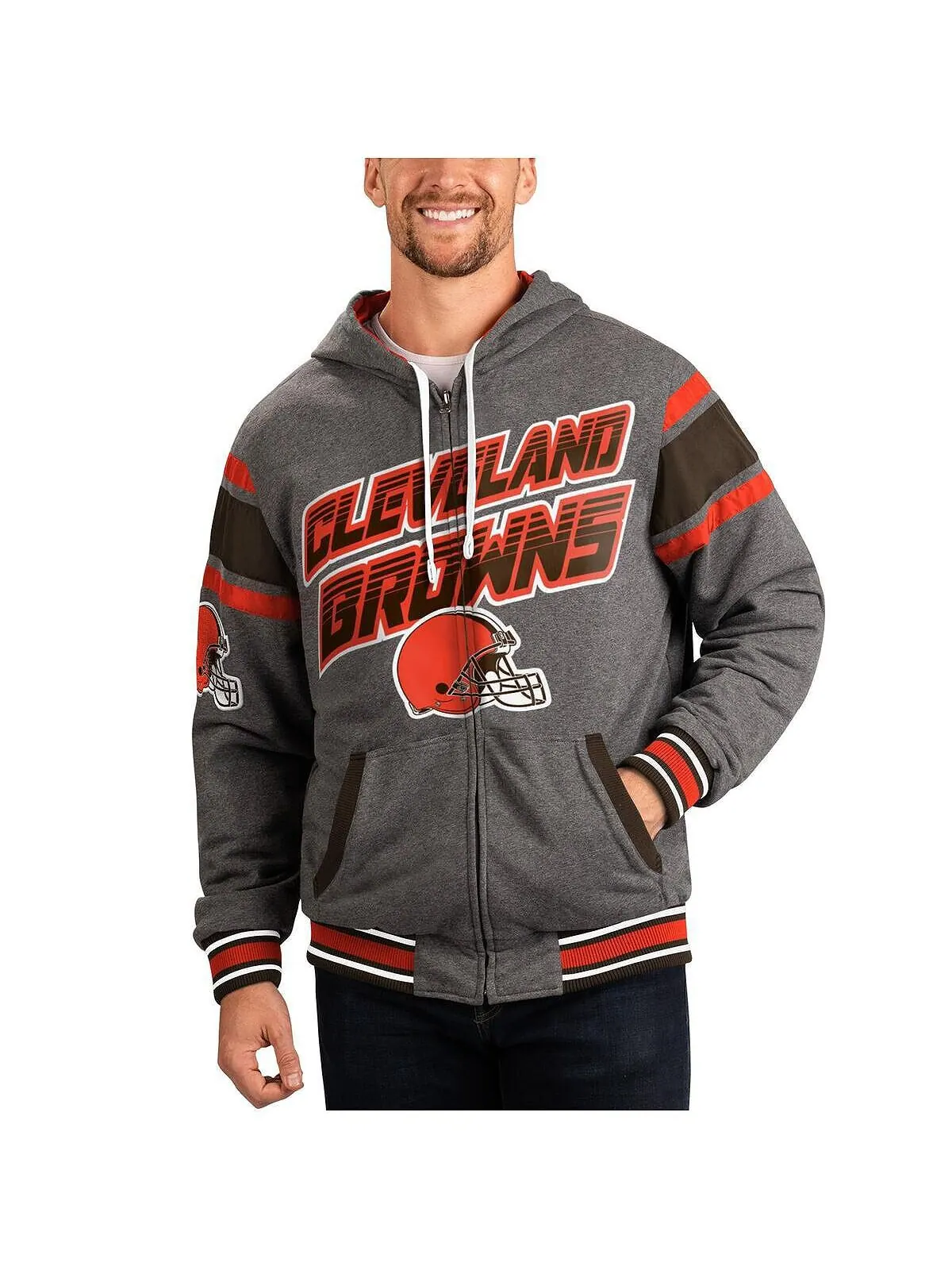 Мужская коричнево-серая двусторонняя куртка с капюшоном Cleveland Browns Extreme и молнией во всю
