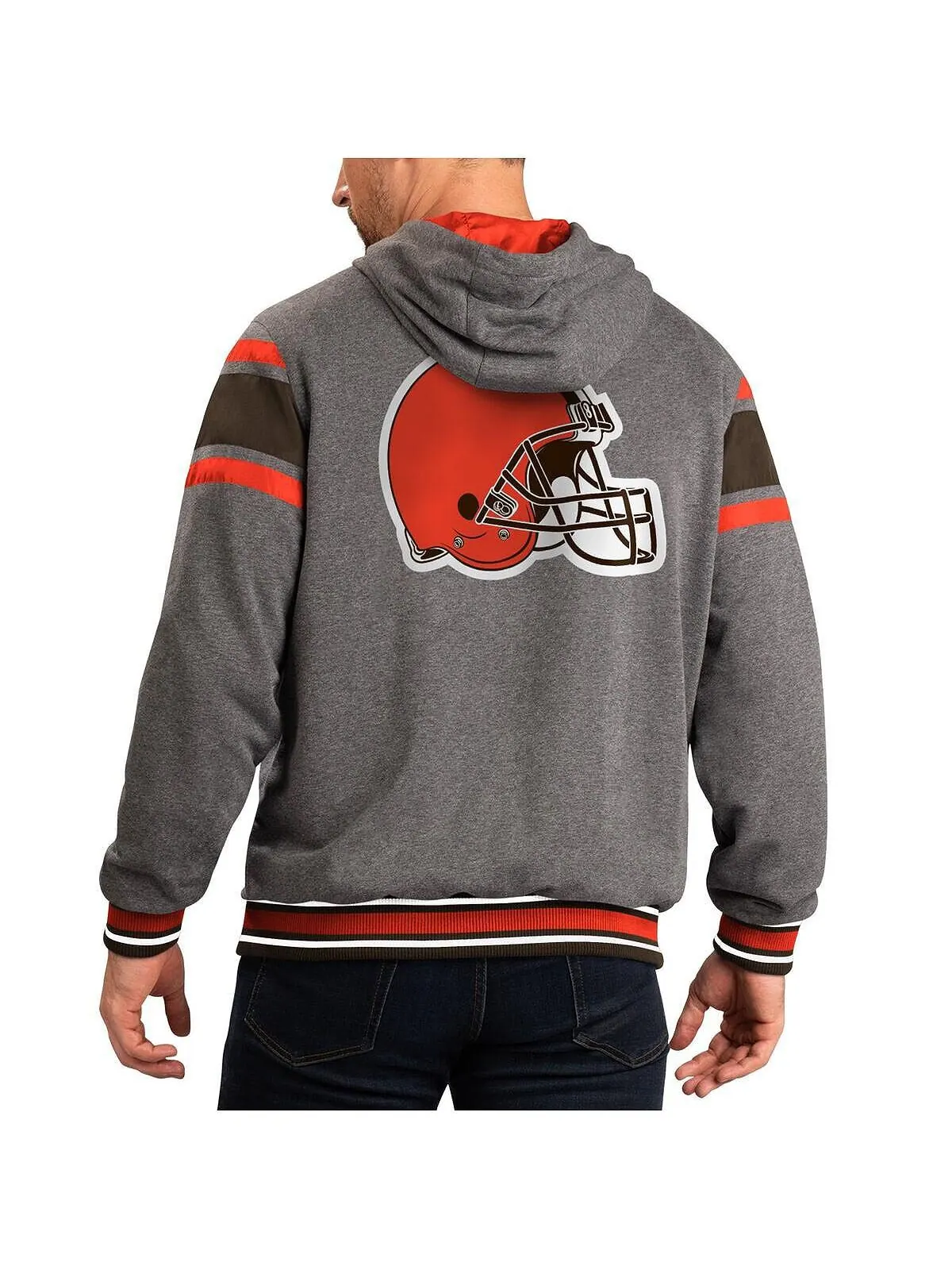 Мужская коричнево-серая двусторонняя куртка с капюшоном Cleveland Browns Extreme и молнией во всю — изображение 2 из 3