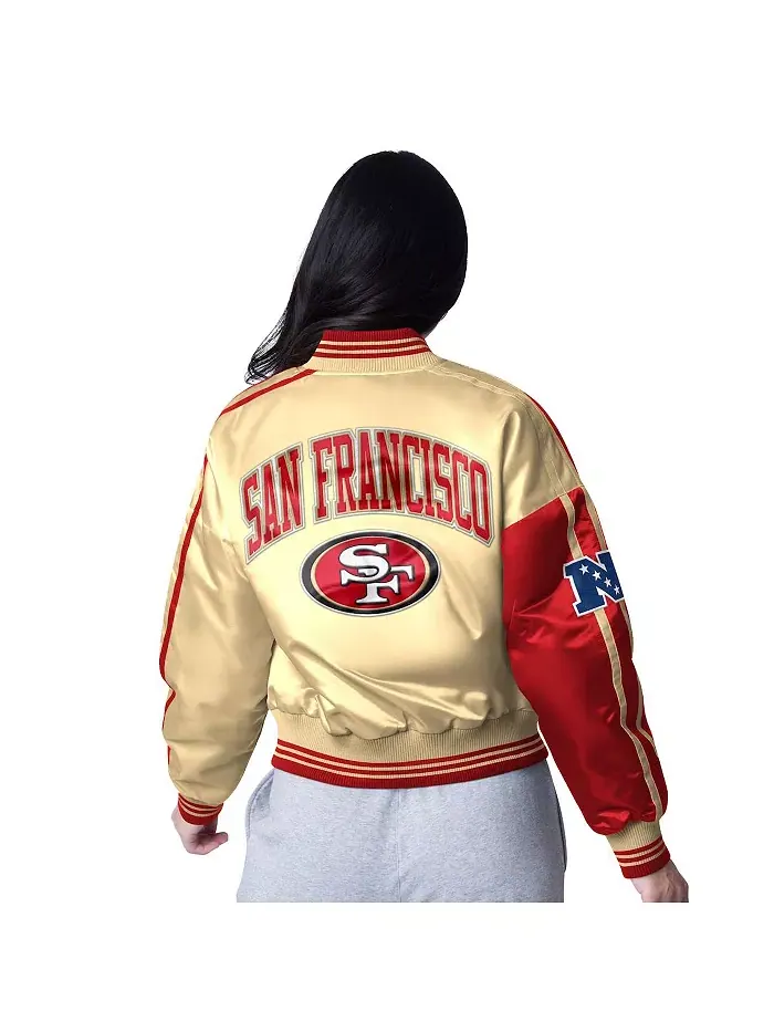 Женская укороченная атласная куртка San Francisco 49ers Zone Blitz цвета алый/золотой на кнопках — изображение 2 из 2