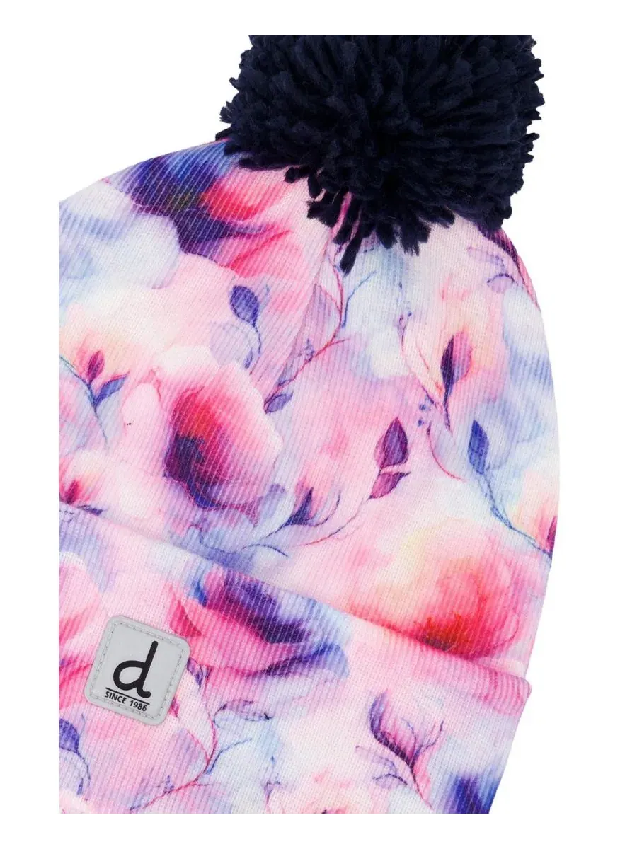Зимняя вязаная шапка с помпоном, с принтом Deux par Deux, Mauve Printed Flowers — изображение 5 из 6