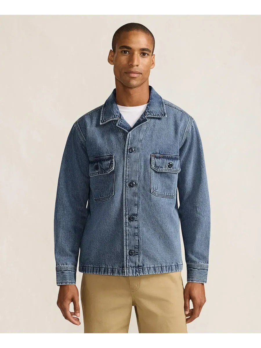 Мужская джинсовая рубашка-куртка в стиле милитари Lands' End, Stone Wash
