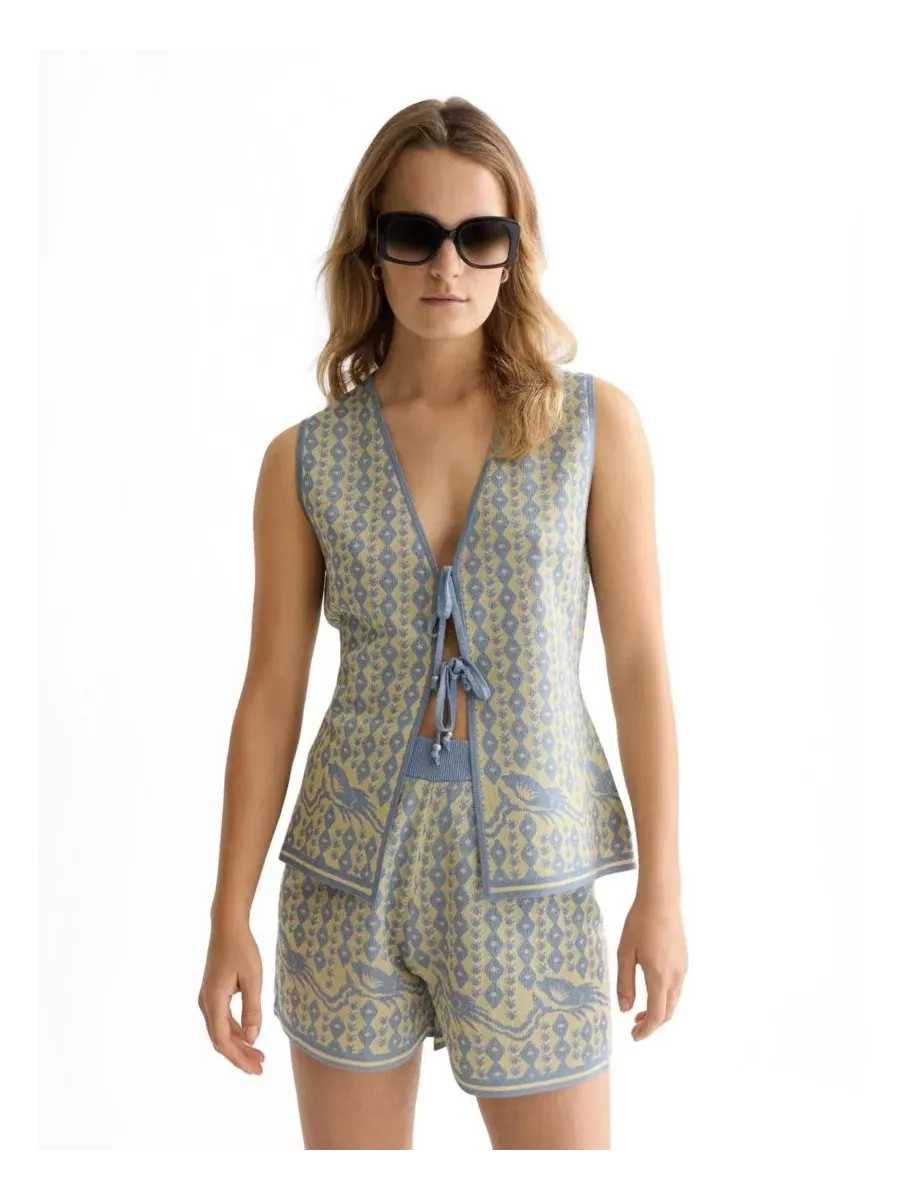 Жаккардовый жилет без рукавов, модель Jacquard Knitted Vest SCOTCH & SODA, Cactus Stripe Placed
